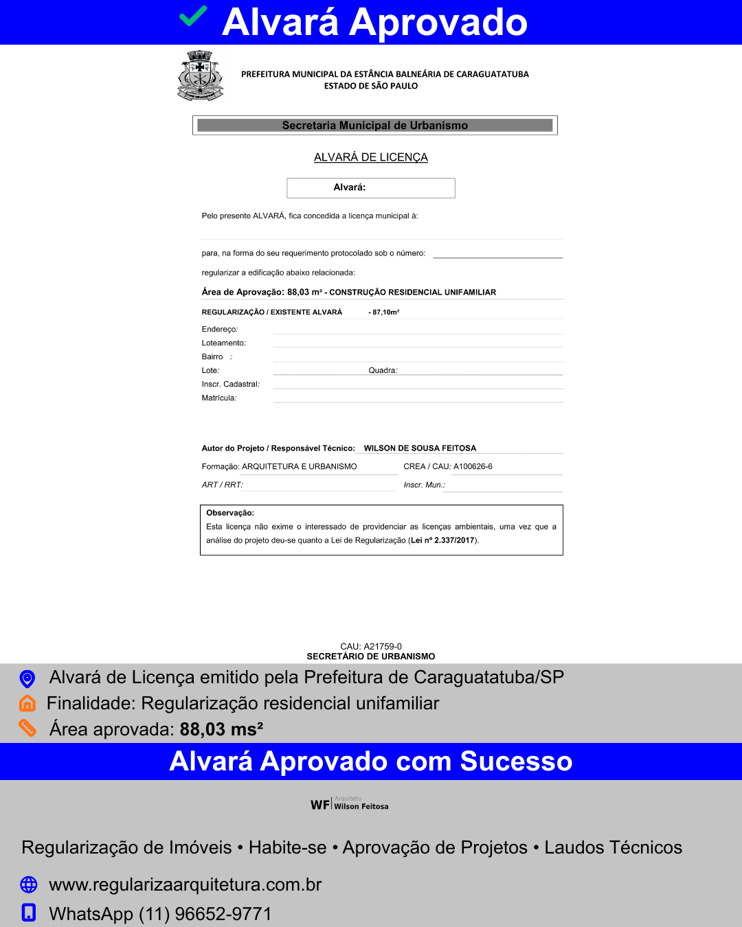 Alvará de licença aprovado pela Prefeitura