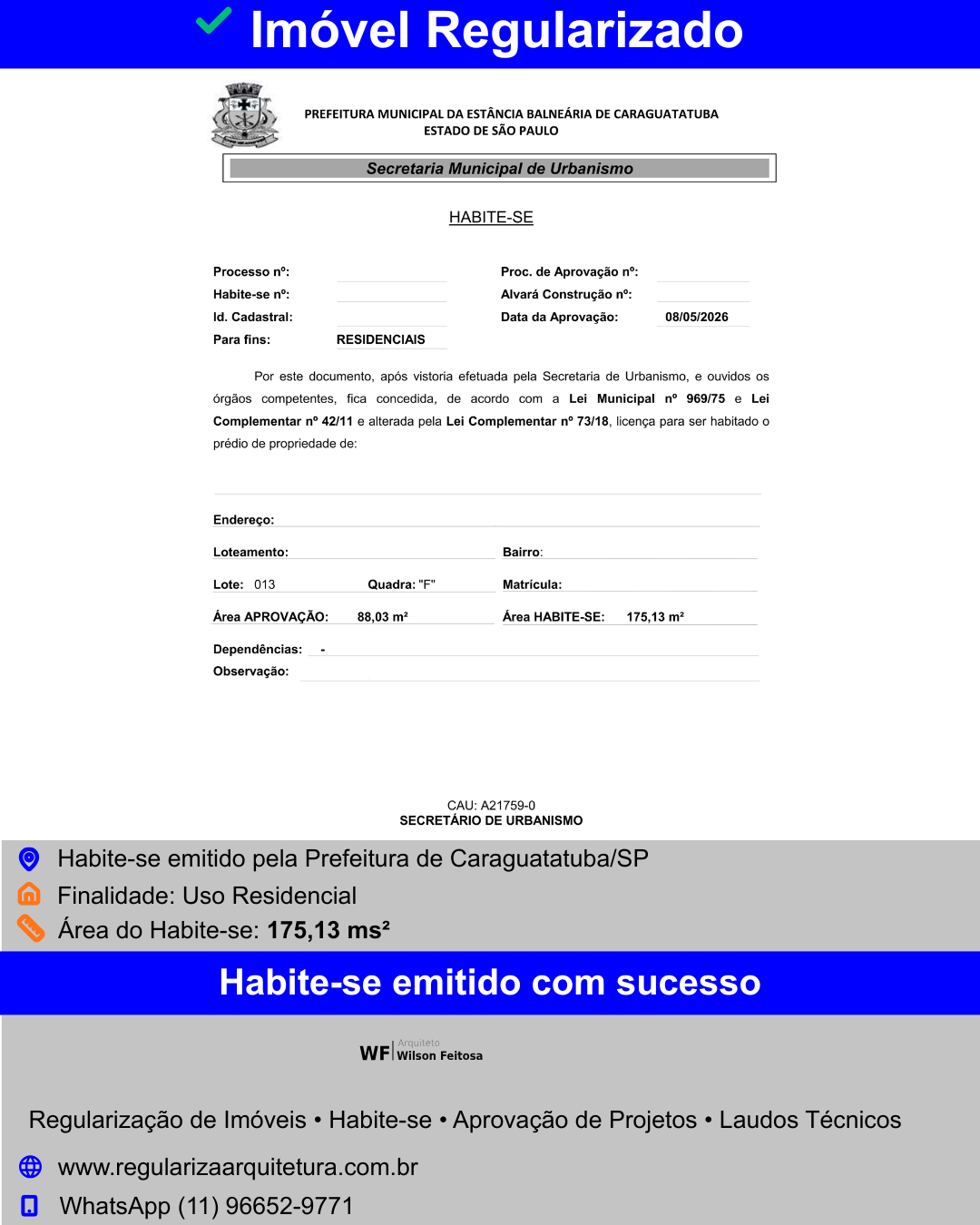 Habite-se emitido pela Prefeitura